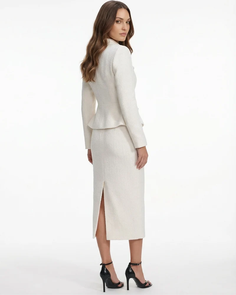 Textured Dress Suit Set Collar Diamond Top & Waist
