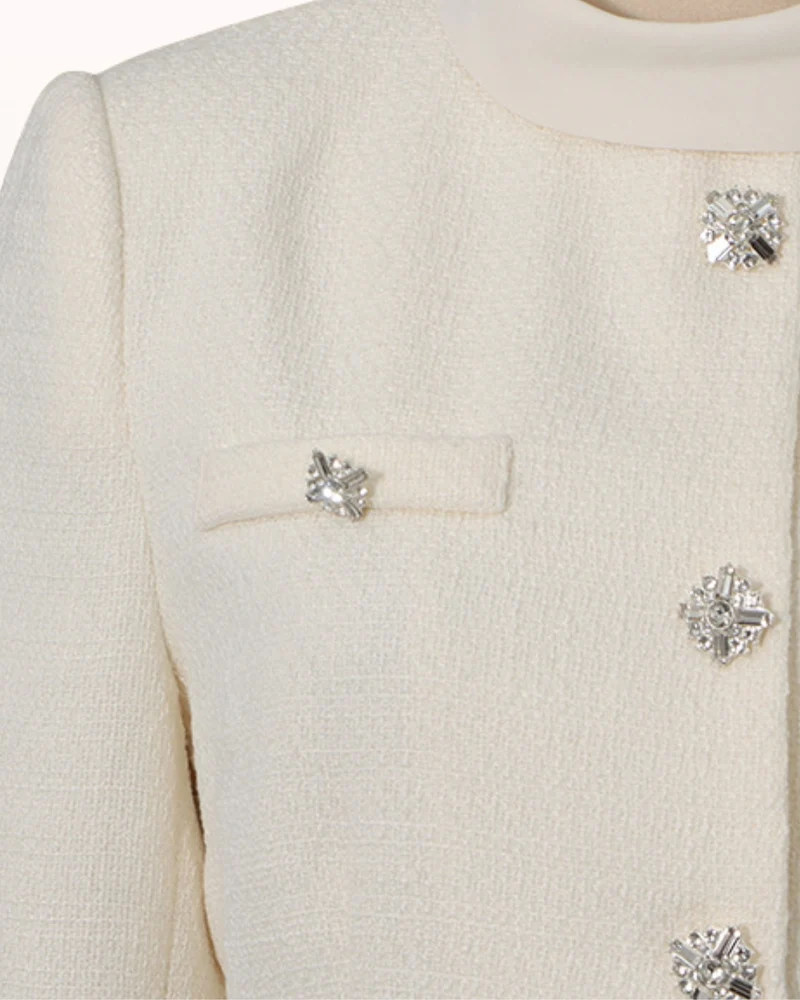 Textured Dress Suit Set Collar Diamond Top & Waist