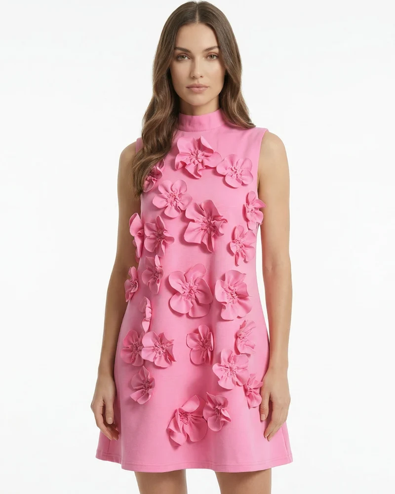 Knitted Dress Dimensional Floral Vest