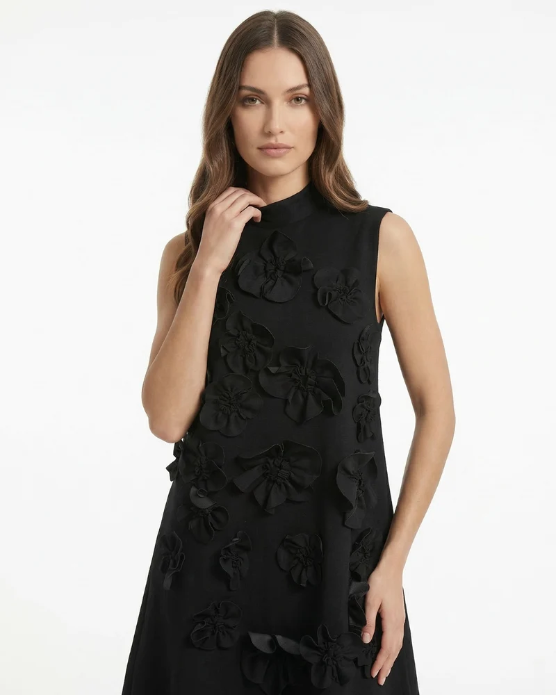 Knitted Dress Dimensional Floral Vest