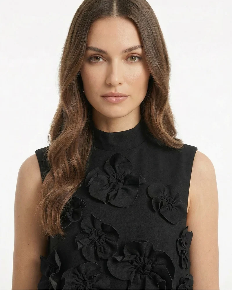 Knitted Dress Dimensional Floral Vest