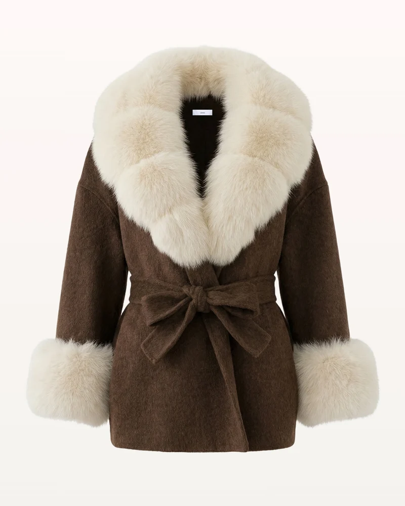 Divina Double-Sided Wool Coat with Fox Fur Collar