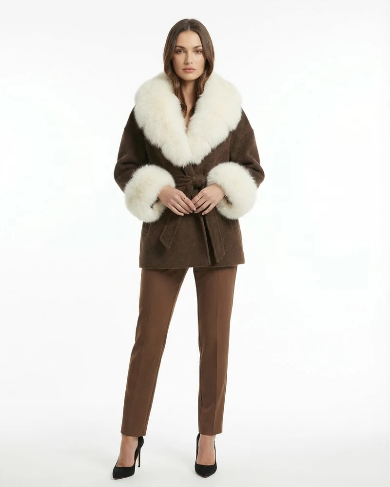 Divina Double-Sided Wool Coat with Fox Fur Collar