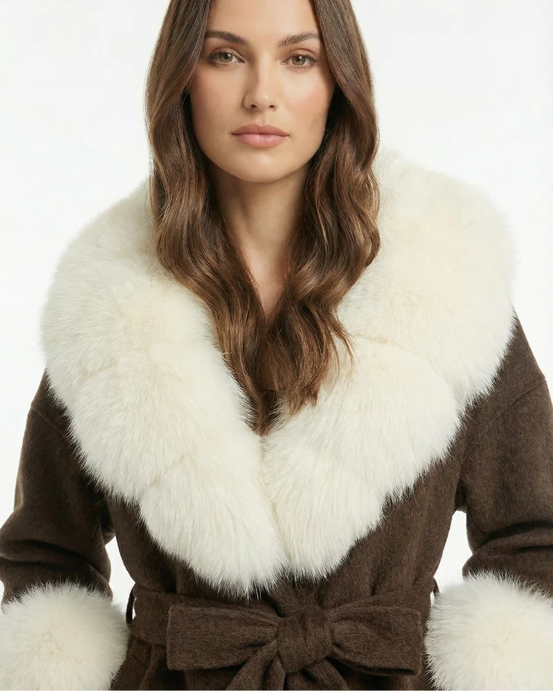 Divina Double-Sided Wool Coat with Fox Fur Collar