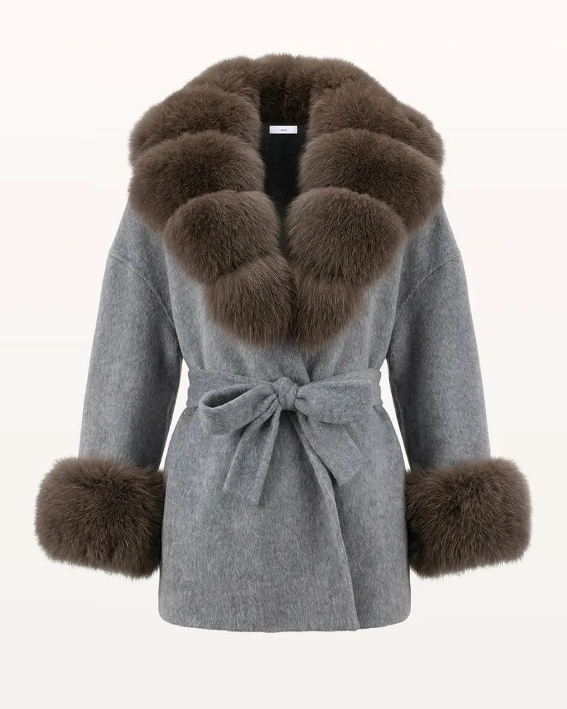 Divina Double-Sided Wool Coat with Fox Fur Collar