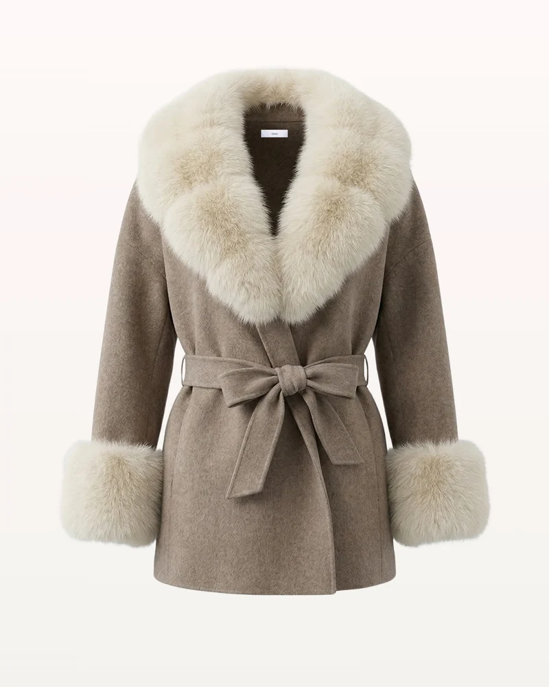 Divina Double-Sided Wool Coat with Fox Fur Collar