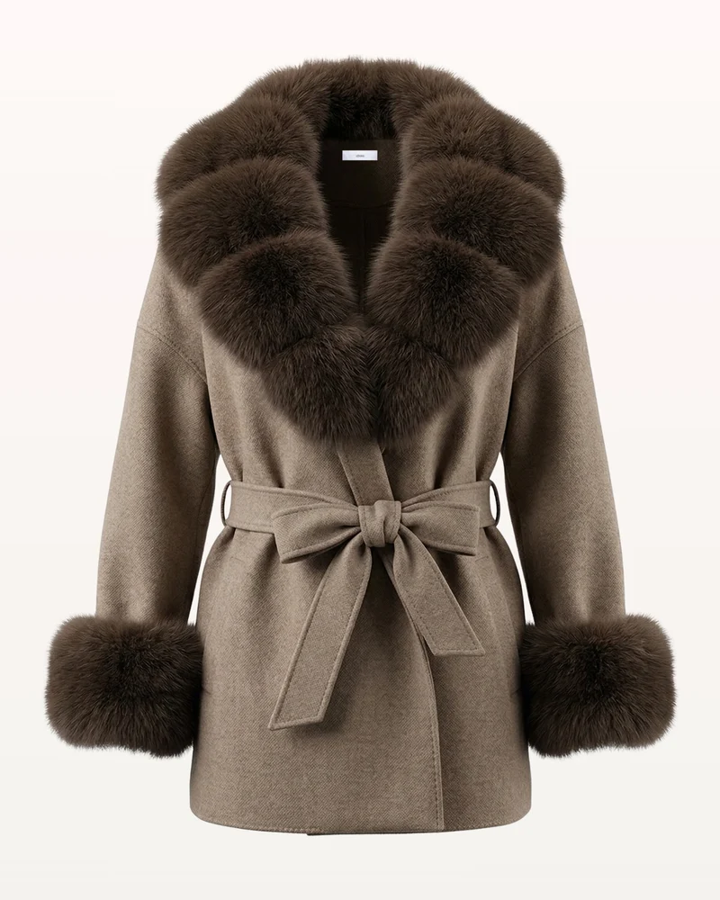 Divina Double-Sided Wool Coat with Fox Fur Collar