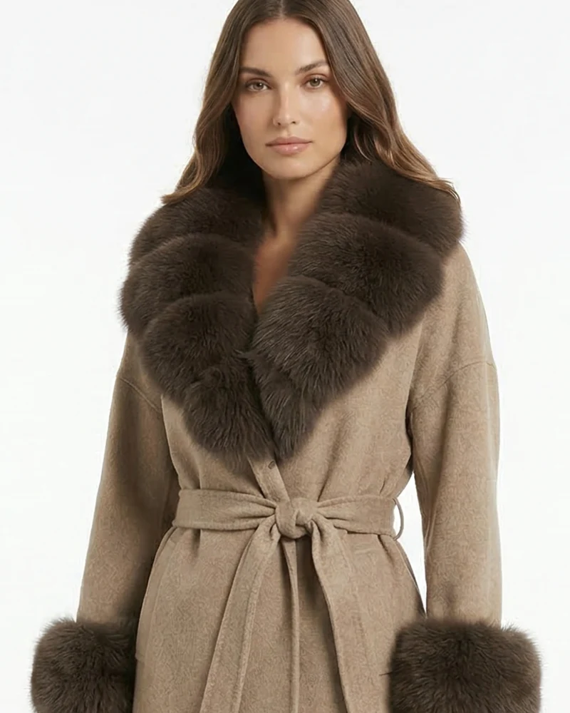 Divina Double-Sided Wool Coat with Fox Fur Collar