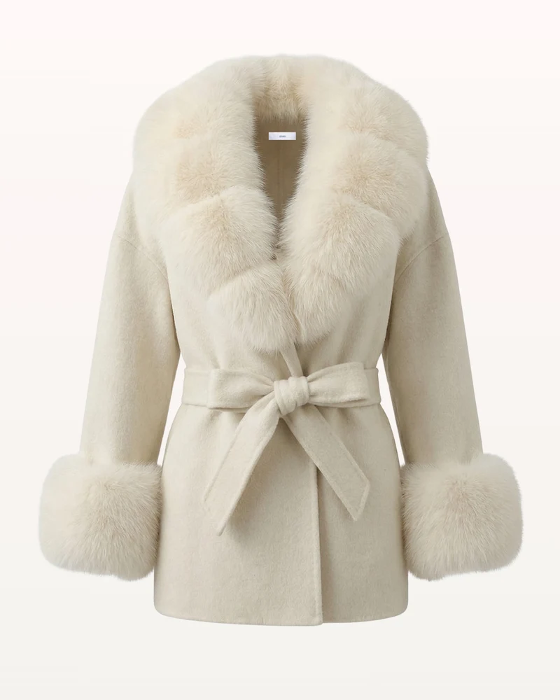 Divina Double-Sided Wool Coat with Fox Fur Collar