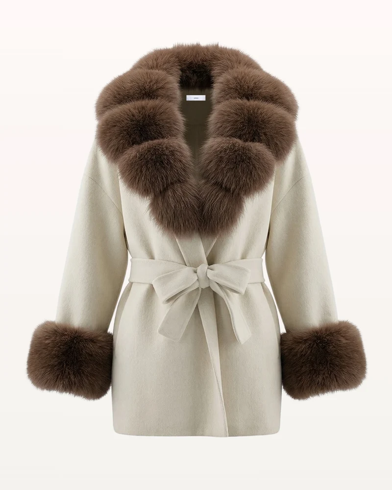 Divina Double-Sided Wool Coat with Fox Fur Collar