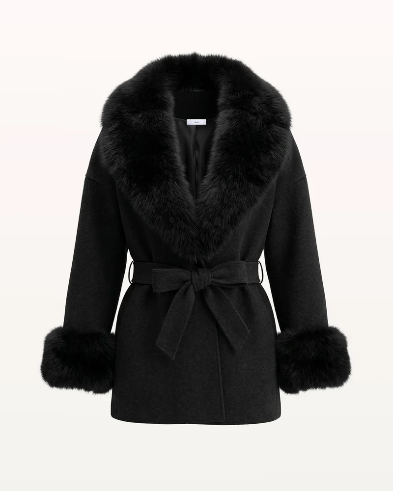 Divina Double-Sided Wool Coat with Fox Fur Collar