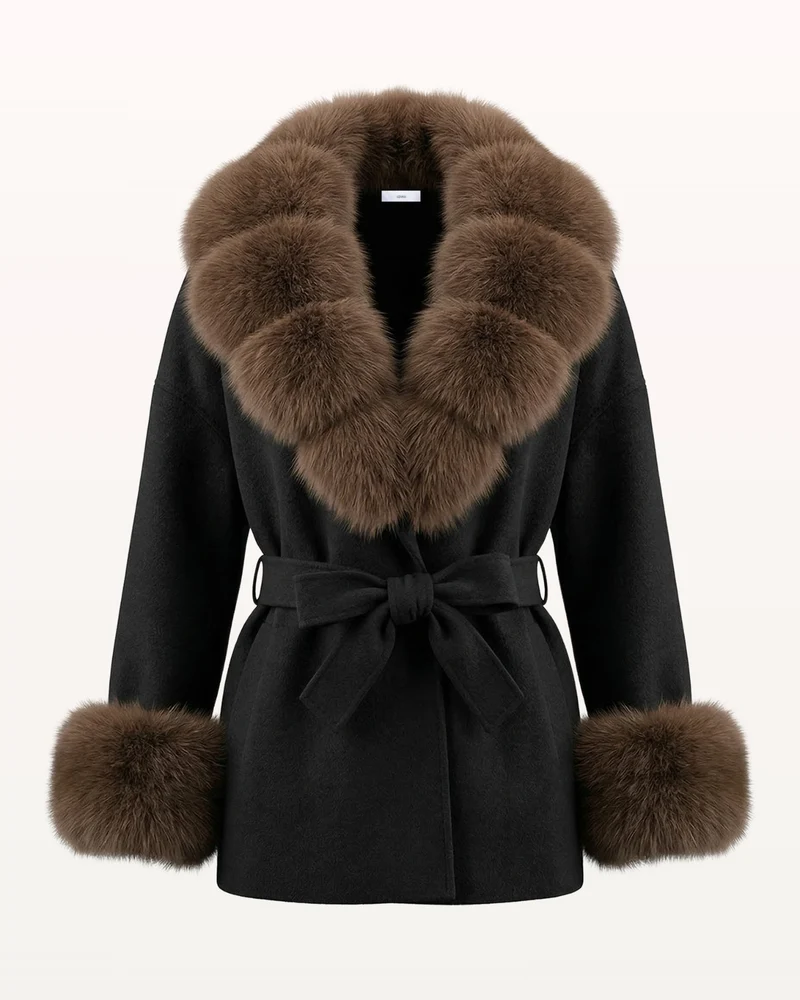 Divina Double-Sided Wool Coat with Fox Fur Collar