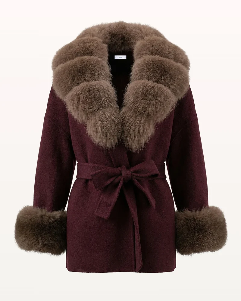 Divina Double-Sided Wool Coat with Fox Fur Collar