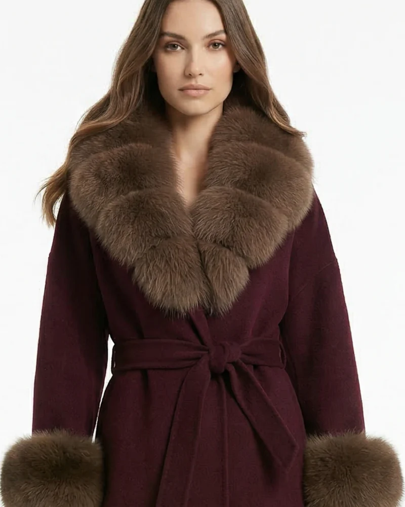 Divina Double-Sided Wool Coat with Fox Fur Collar