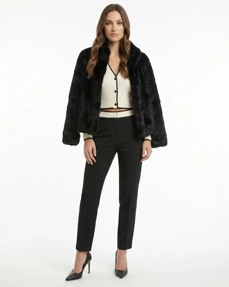 Lina Rabbit Fur Leather Coat