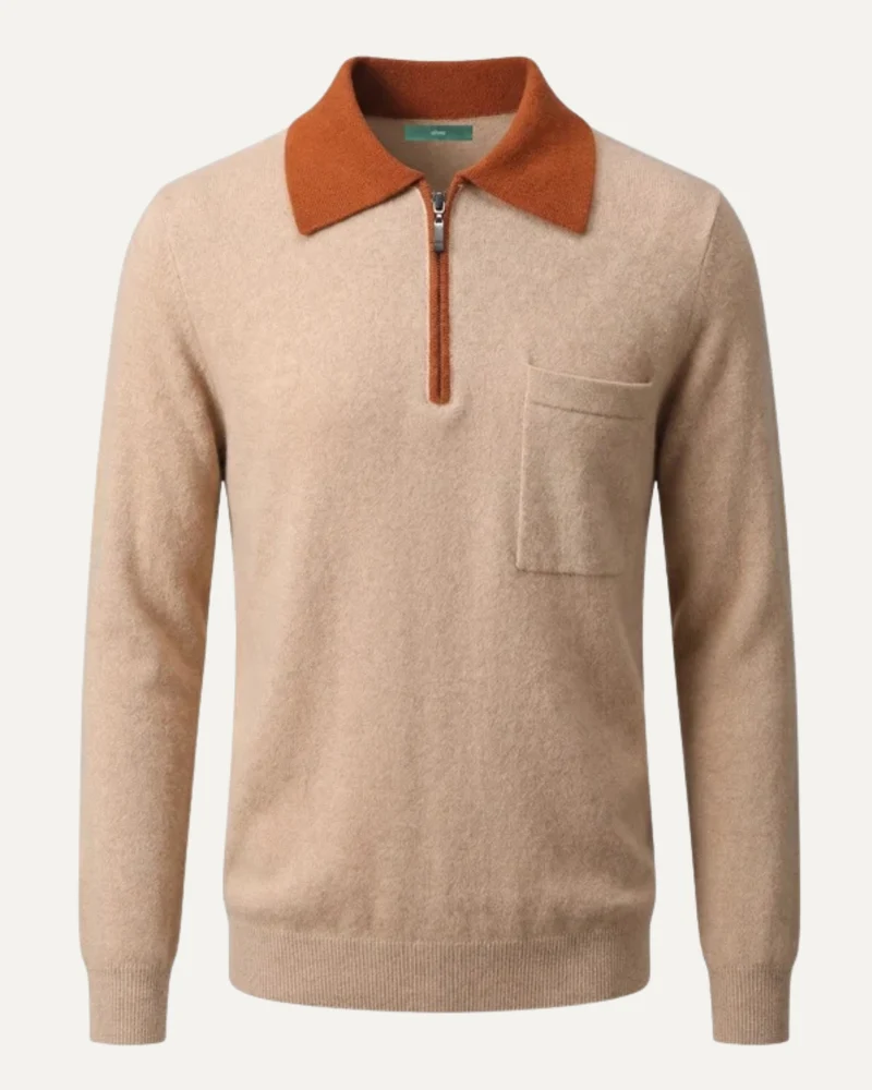 Cashmere Sweater Zipper Polo Business Casual