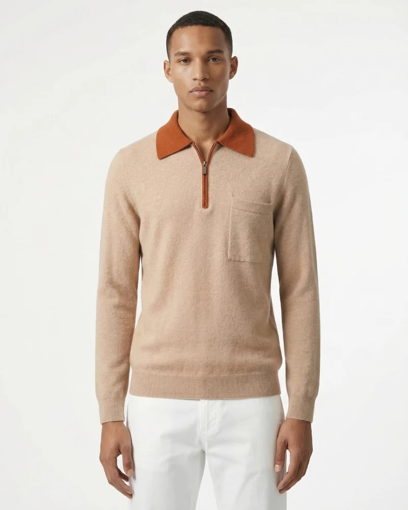 Cashmere Sweater Zipper Polo Business Casual