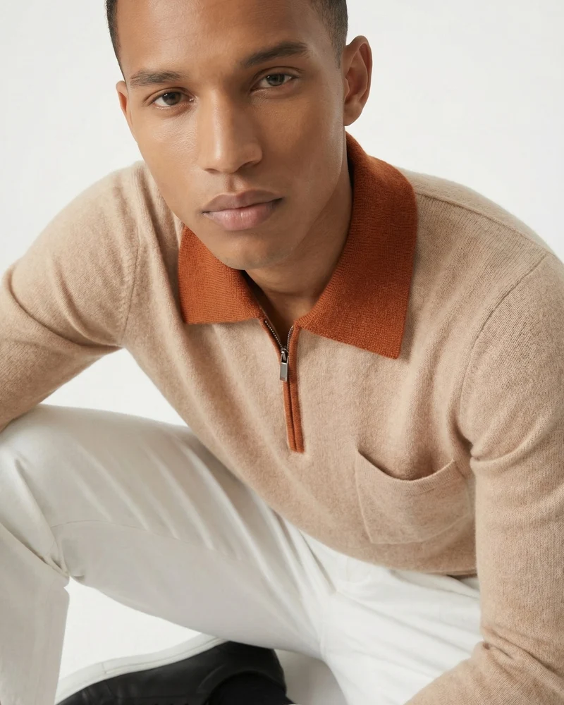 Cashmere Sweater Zipper Polo Business Casual