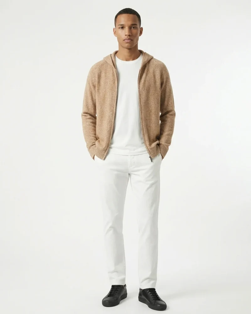 Milano Cashmere & Wool Zipper Hooded Caridgan Knitted