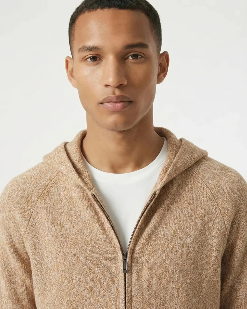 Milano Cashmere & Wool Zipper Hooded Caridgan Knitted