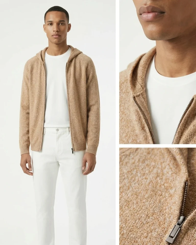 Milano Cashmere & Wool Zipper Hooded Caridgan Knitted