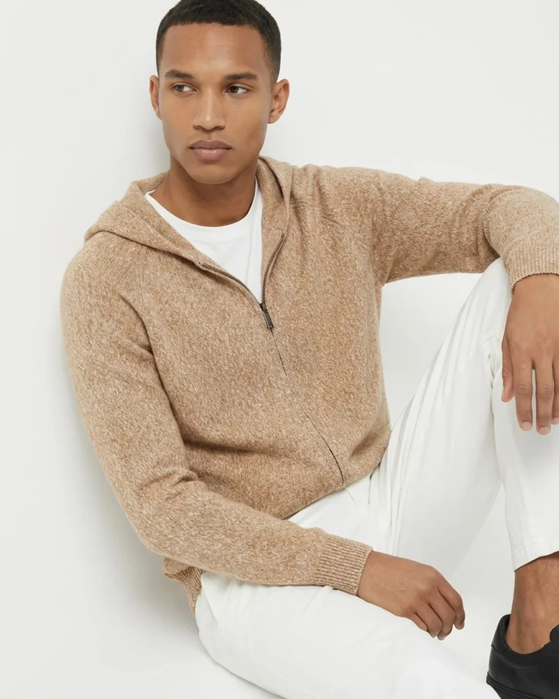 Milano Cashmere & Wool Zipper Hooded Caridgan Knitted