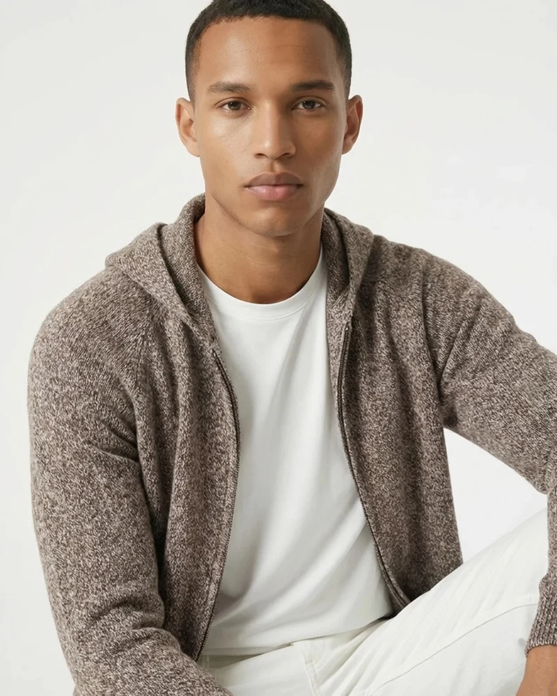 Milano Cashmere & Wool Zipper Hooded Caridgan Knitted