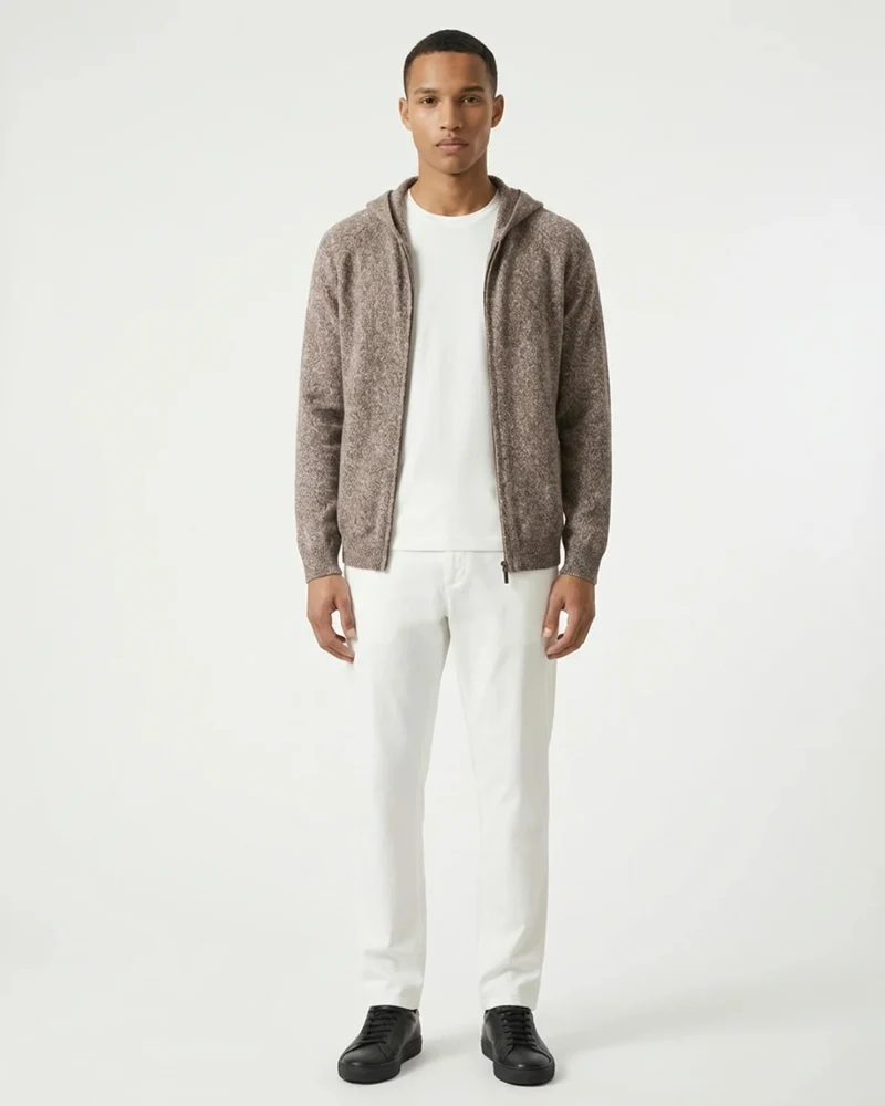 Milano Cashmere & Wool Zipper Hooded Caridgan Knitted