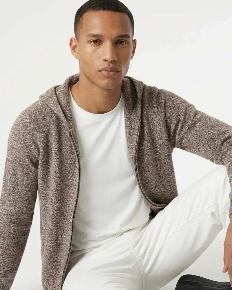 Milano Cashmere & Wool Zipper Hooded Caridgan Knitted