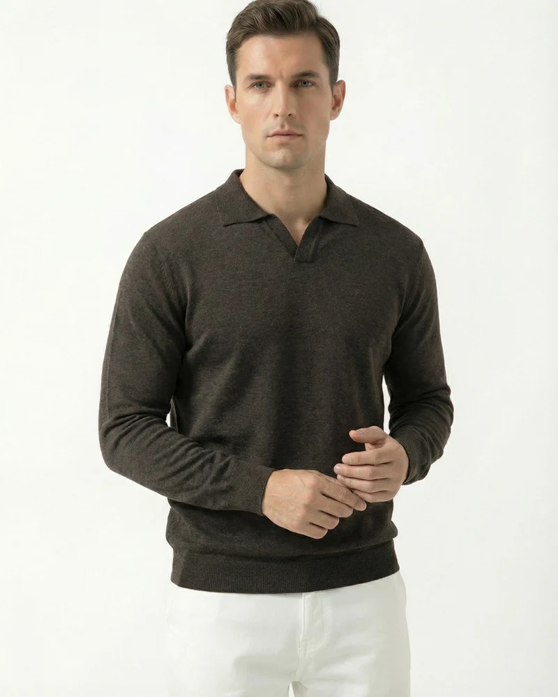 Wool Modal Polo Seagull Collar Knitwear