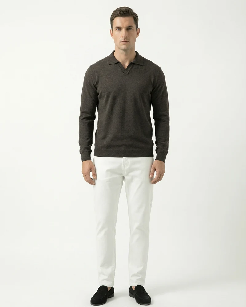 Wool Modal Polo Seagull Collar Knitwear