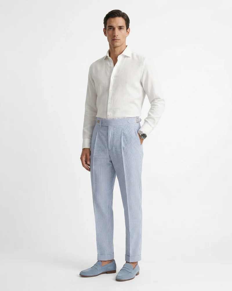 Light Blue Stripped Trousers High-Waisted