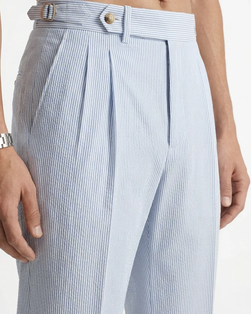 Light Blue Stripped Trousers High-Waisted