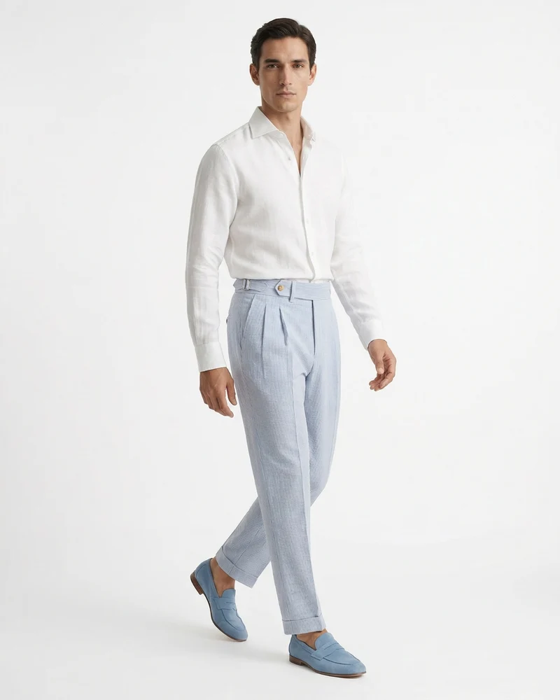 Light Blue Stripped Trousers High-Waisted