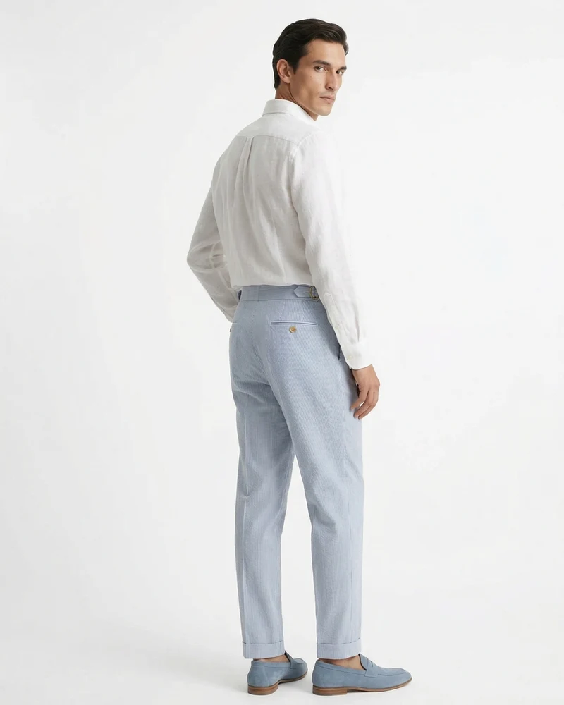 Light Blue Stripped Trousers High-Waisted