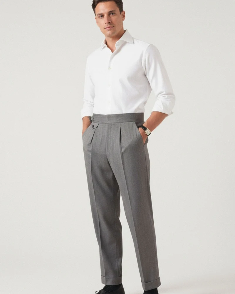 Business Grey Trousers Herringbone
