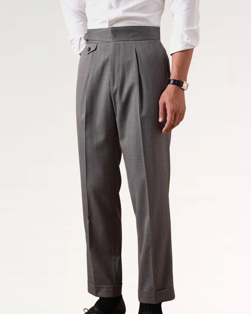 Business Grey Trousers Herringbone