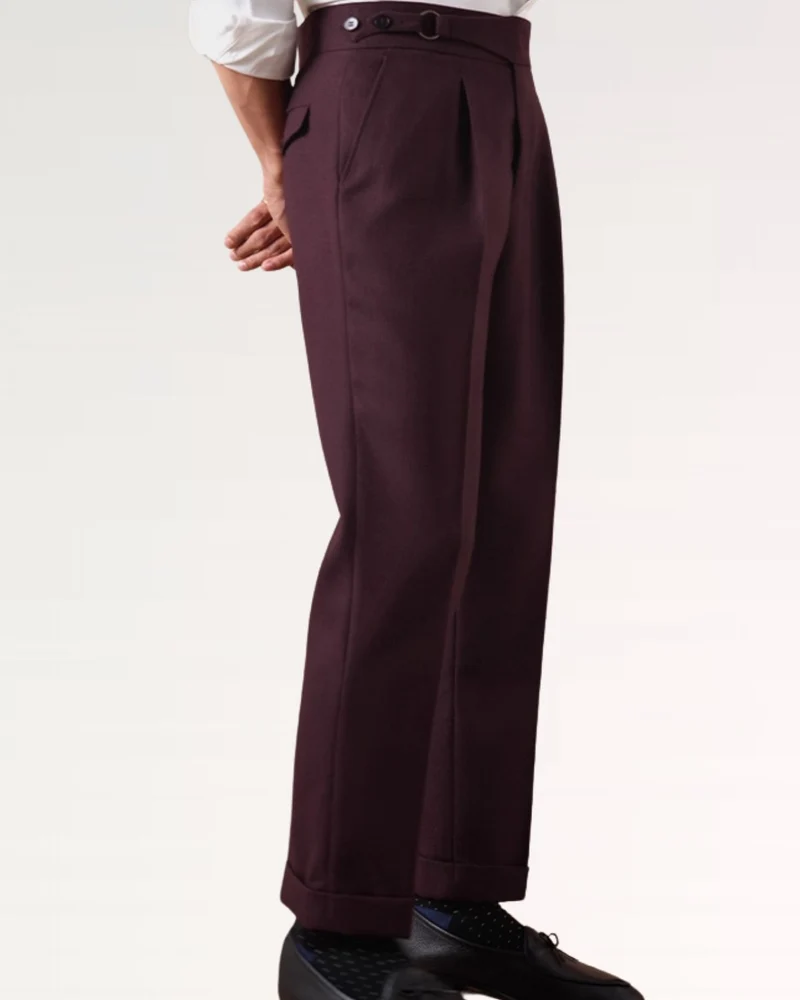 Non Iron High Waist Business Trousers Burgundy Red
