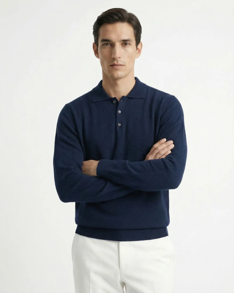 Cashmere Wool Polo Long Sleeve