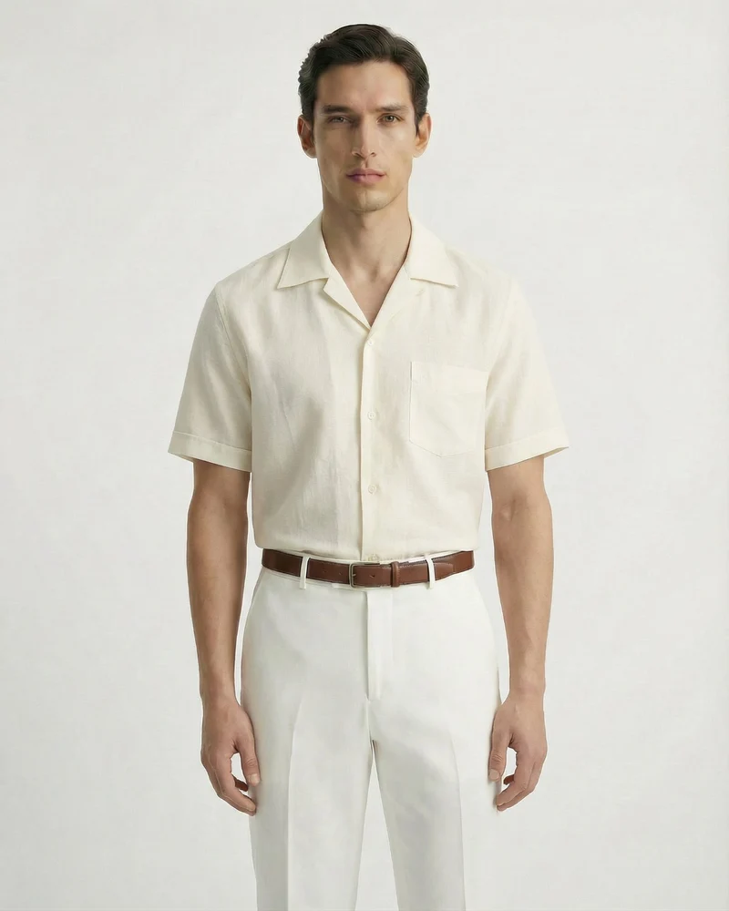 Summer linen Cuban collar short-sleeved shirt