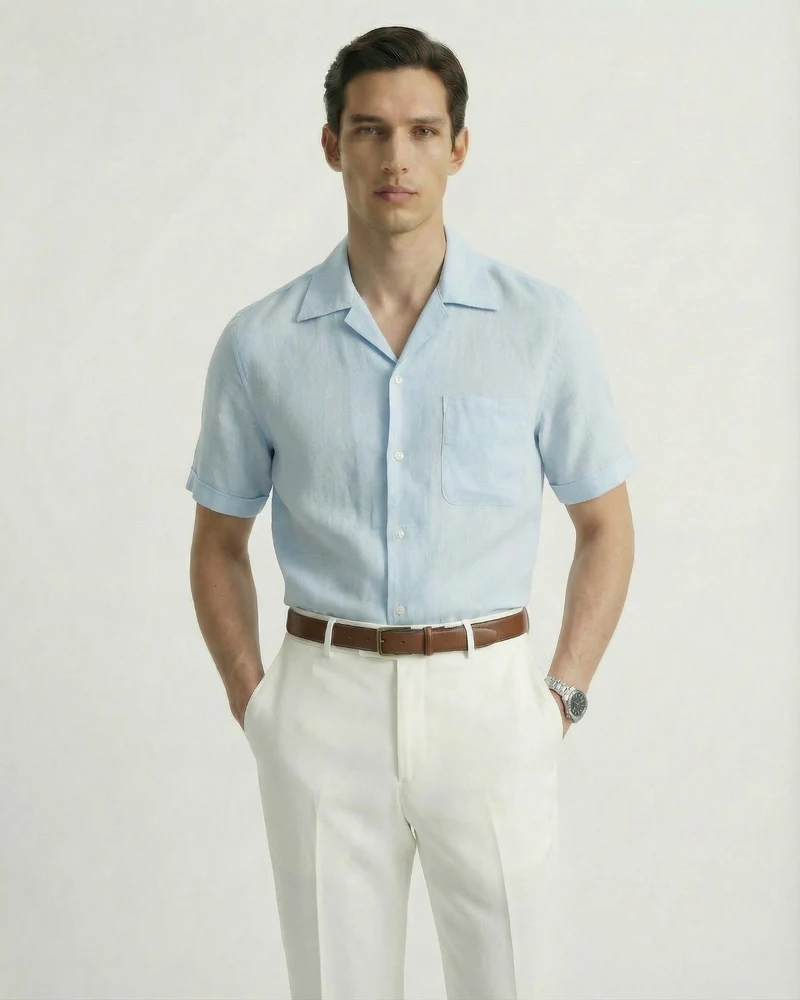 Summer linen Cuban collar short-sleeved shirt