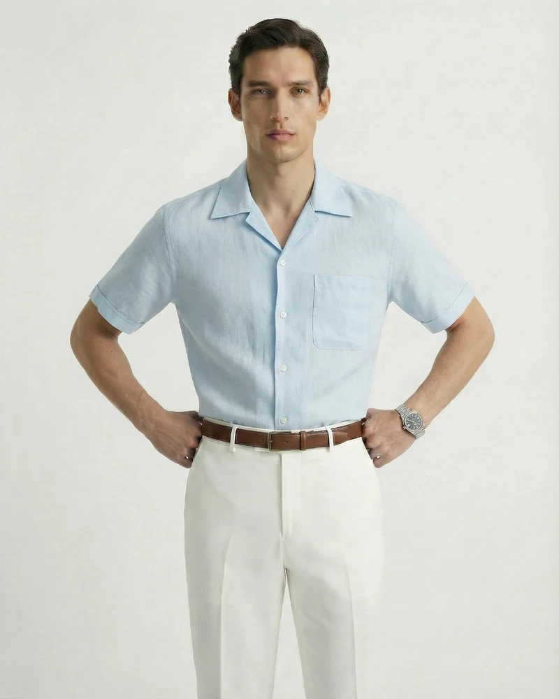 Summer linen Cuban collar short-sleeved shirt