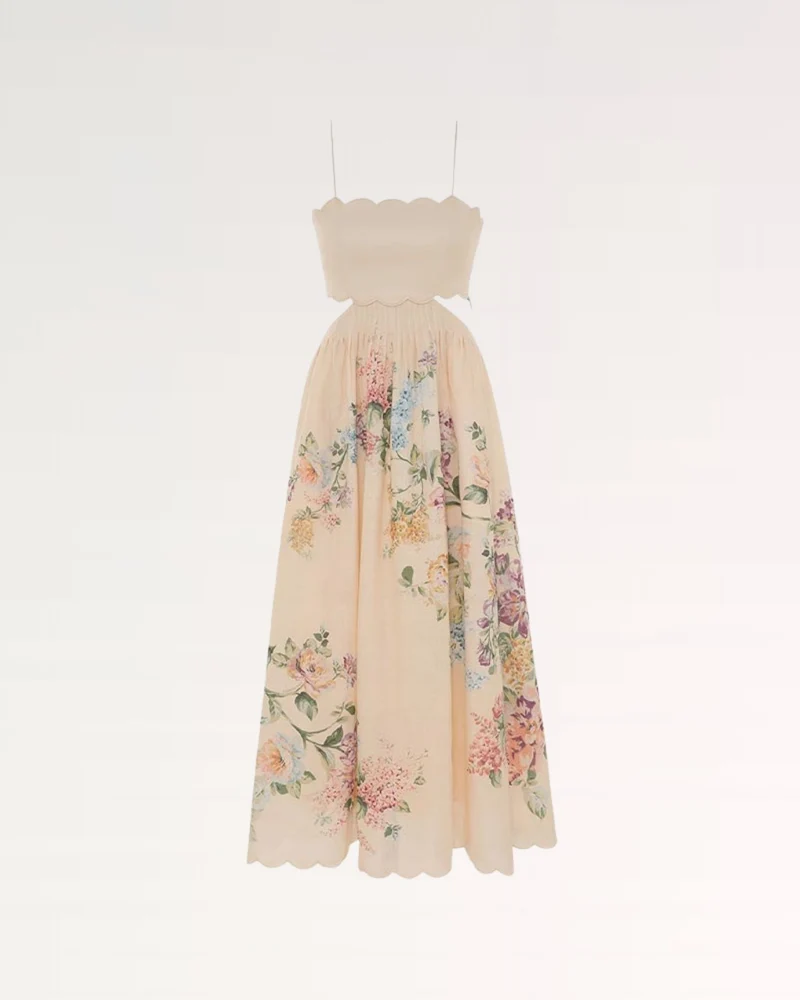 Cream sling hollow dress