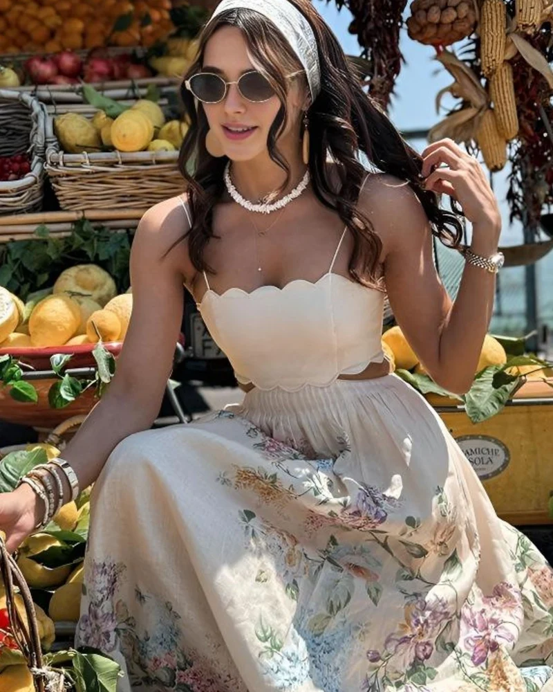 Cream sling hollow dress
