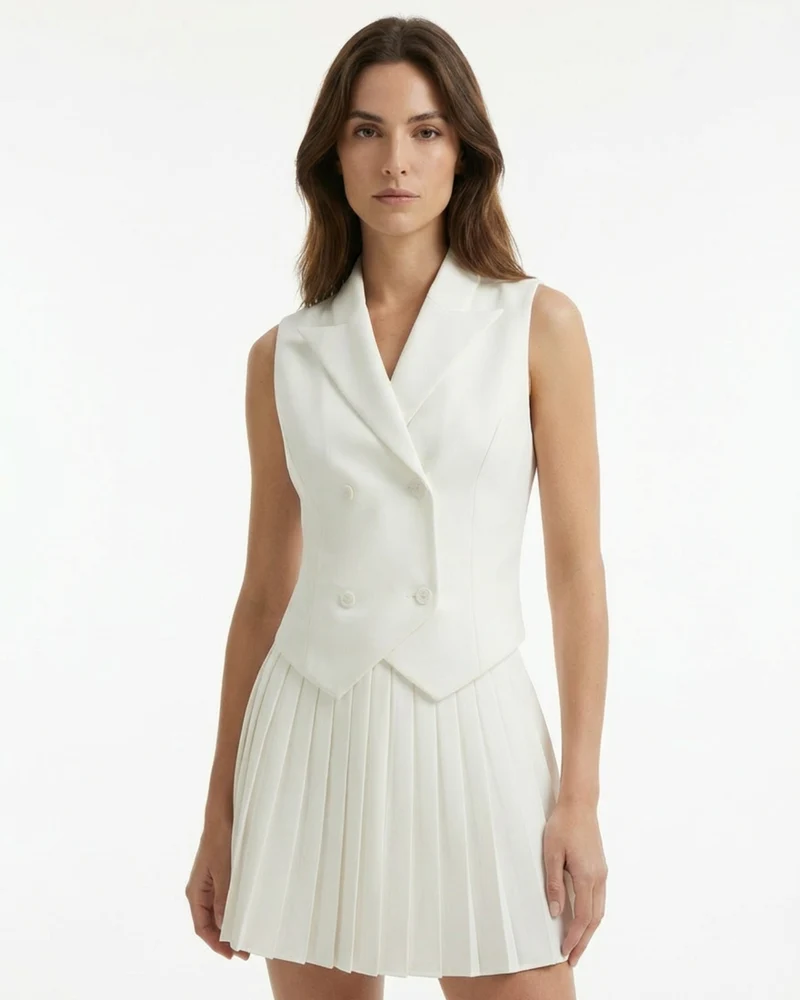 Suit Waistcoat Pleated Mini Skirt Dress Set