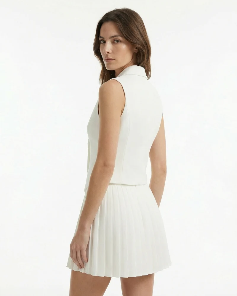 Suit Waistcoat Pleated Mini Skirt Dress Set