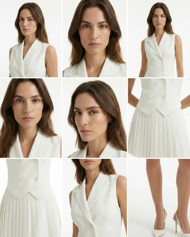 Suit Waistcoat Pleated Mini Skirt Dress Set