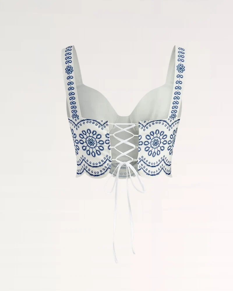 Blue Printed Sleeveless Skirt Back Set