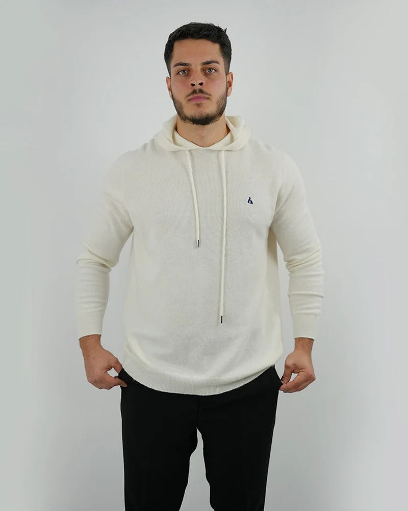 Lovau x Cashmere Hoodie - White & Navy Blue Logo
