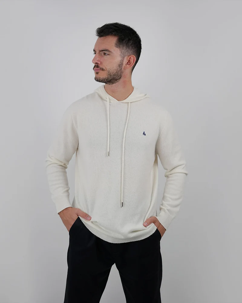 Lovau x Cashmere Hoodie - White & Navy Blue Logo
